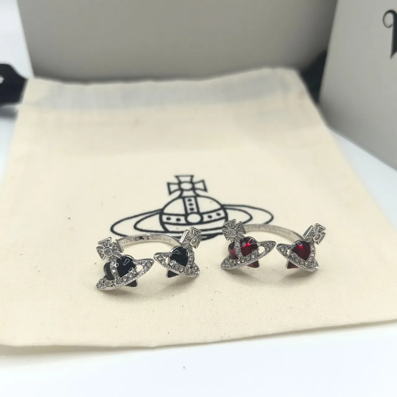 Vivienne Westwood Orb Ring Black Red Motif Pavé Crystal Detailing Ring 9