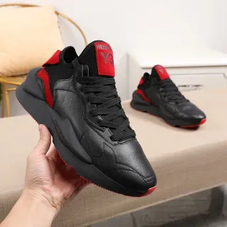 Y-3 Black Red Sculpted Sole Layered Leather-Synthetic Upper Chunky Sneakers