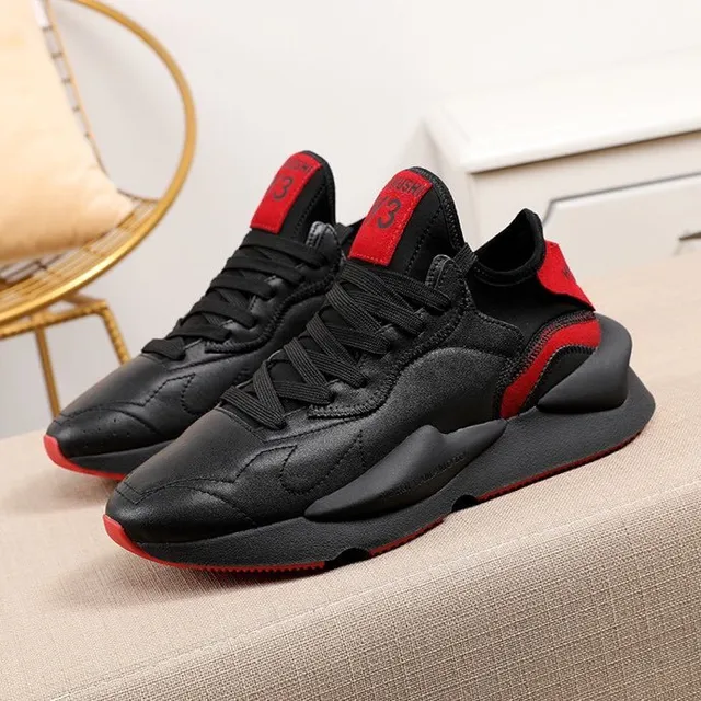 Y-3 Black Red Sculpted Sole Layered Leather-Synthetic Upper Chunky Sneakers 2