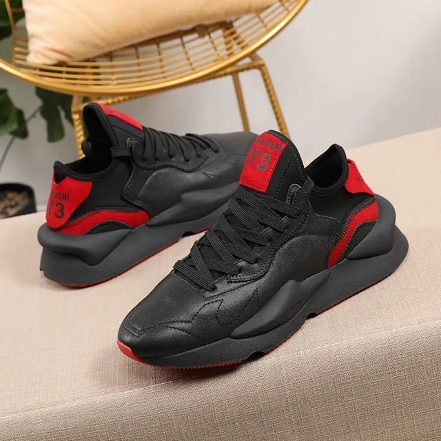 Y-3 Black Red Sculpted Sole Layered Leather-Synthetic Upper Chunky Sneakers 3