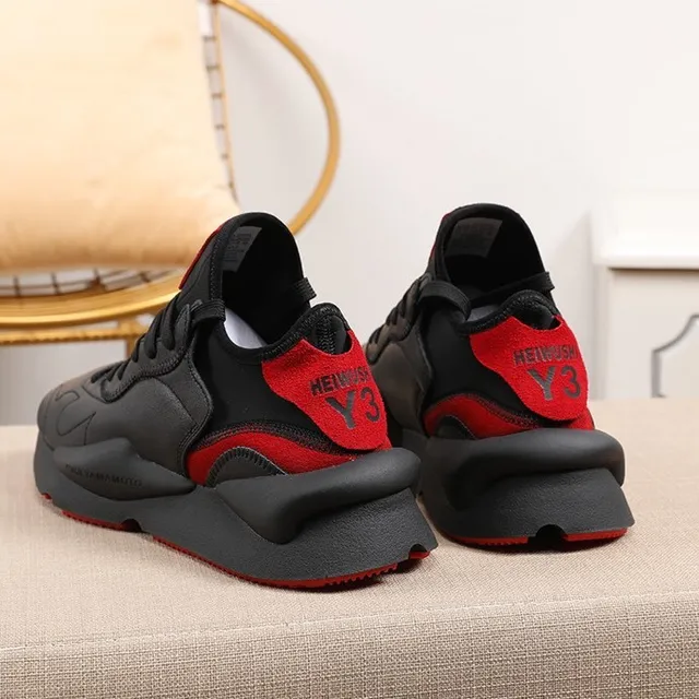 Y-3 Black Red Sculpted Sole Layered Leather-Synthetic Upper Chunky Sneakers 4