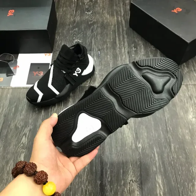 Y-3 Black White Laceless Knit Upper Elastic Strap Closure Lifestyle Sneakers 2
