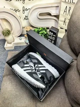 Y-3 Qasa Black White Knit Upper Three-Stripe Side Panel Lifestyle Sneakers 3