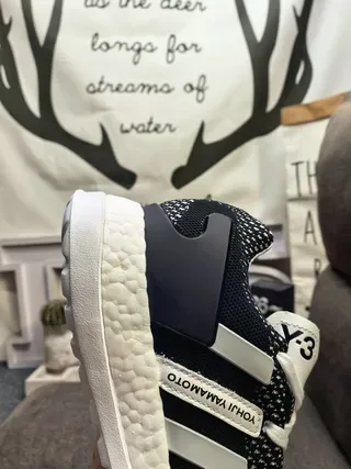 Y-3 Qasa Black White Knit Upper Three-Stripe Side Panel Lifestyle Sneakers 4