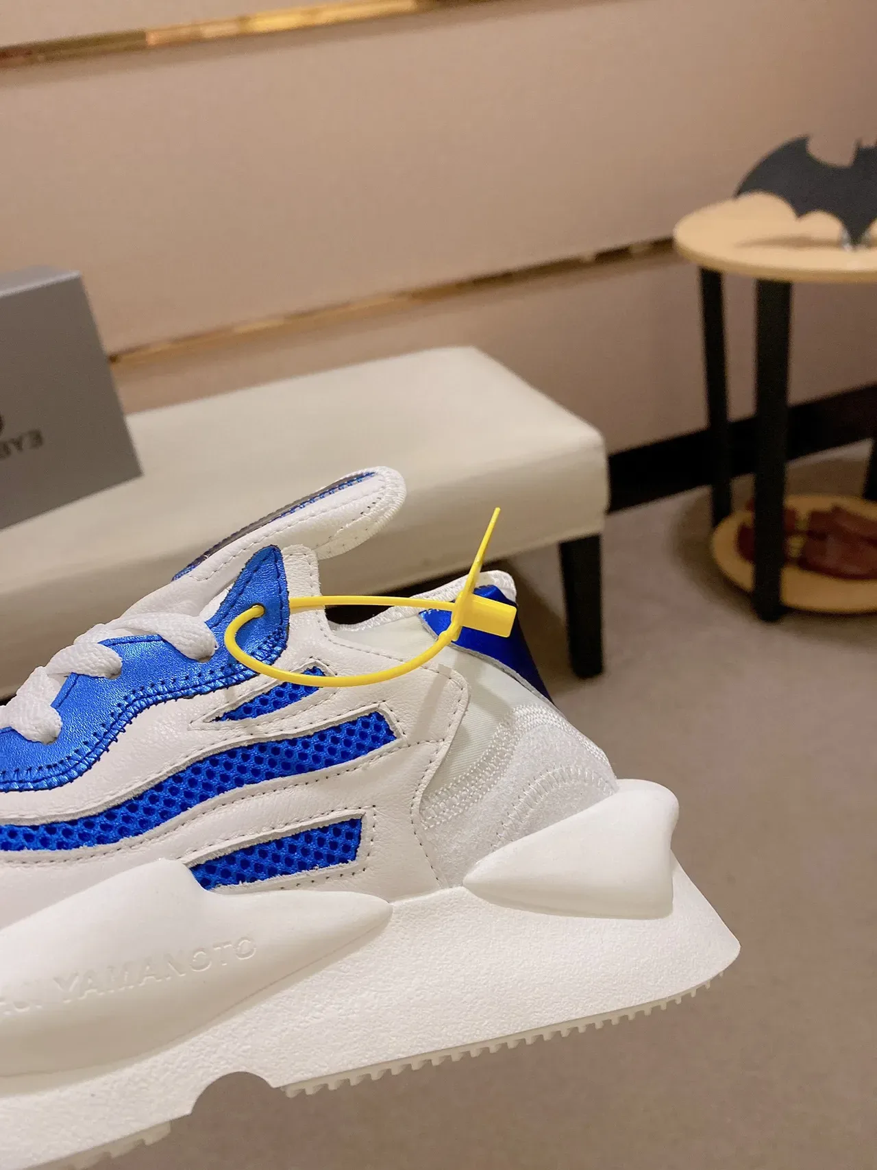 Yohji Yamamoto Sculpted Sole White and Blue Mesh Sneaker 5
