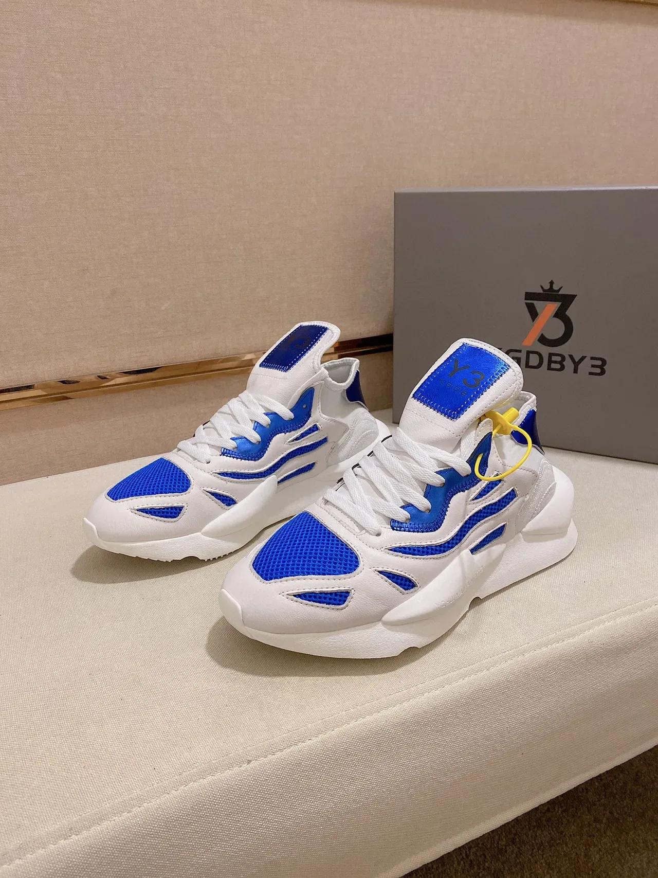 Yohji Yamamoto Sculpted Sole White and Blue Mesh Sneaker 7