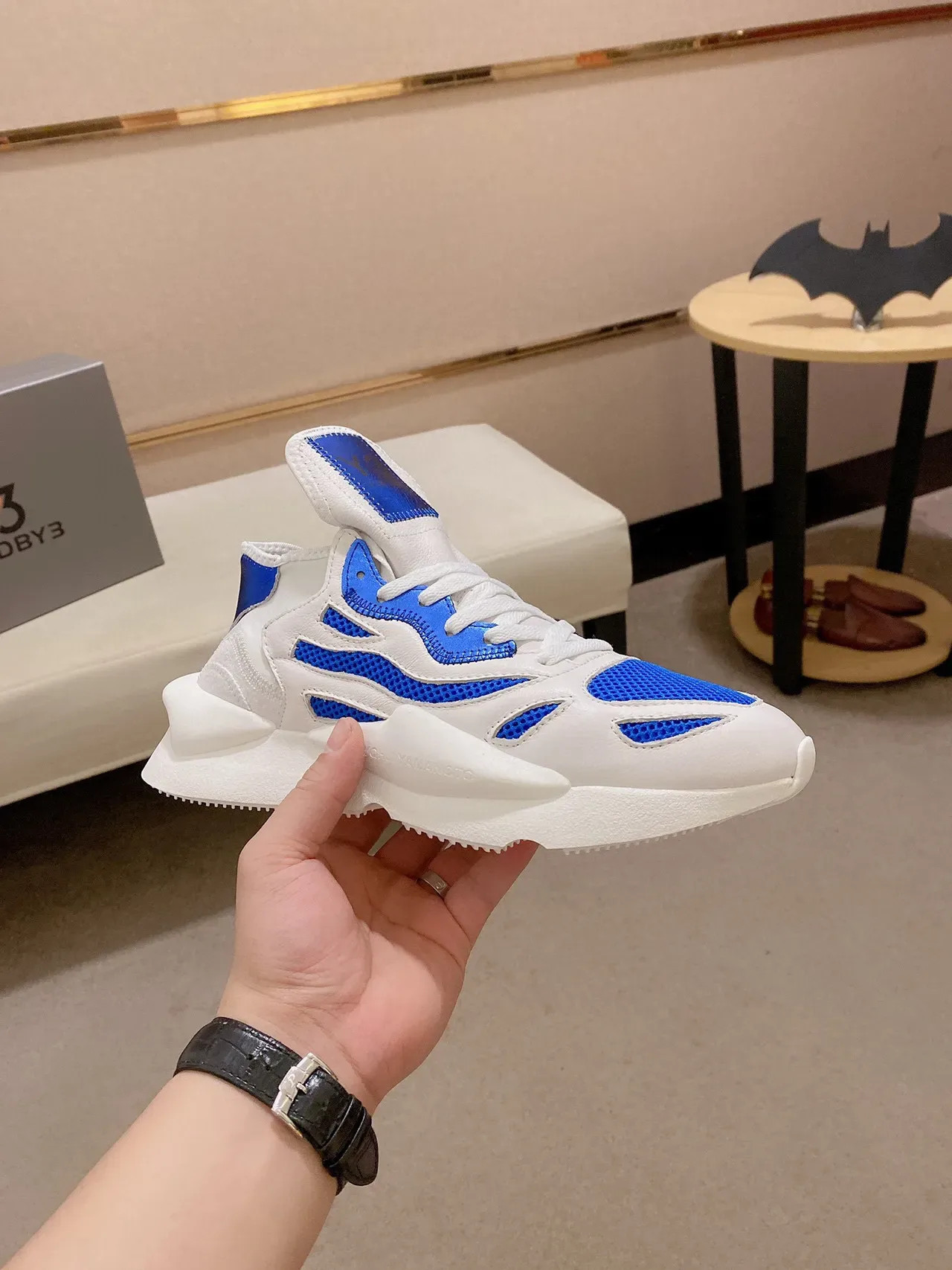 Yohji Yamamoto Sculpted Sole White and Blue Mesh Sneaker 8