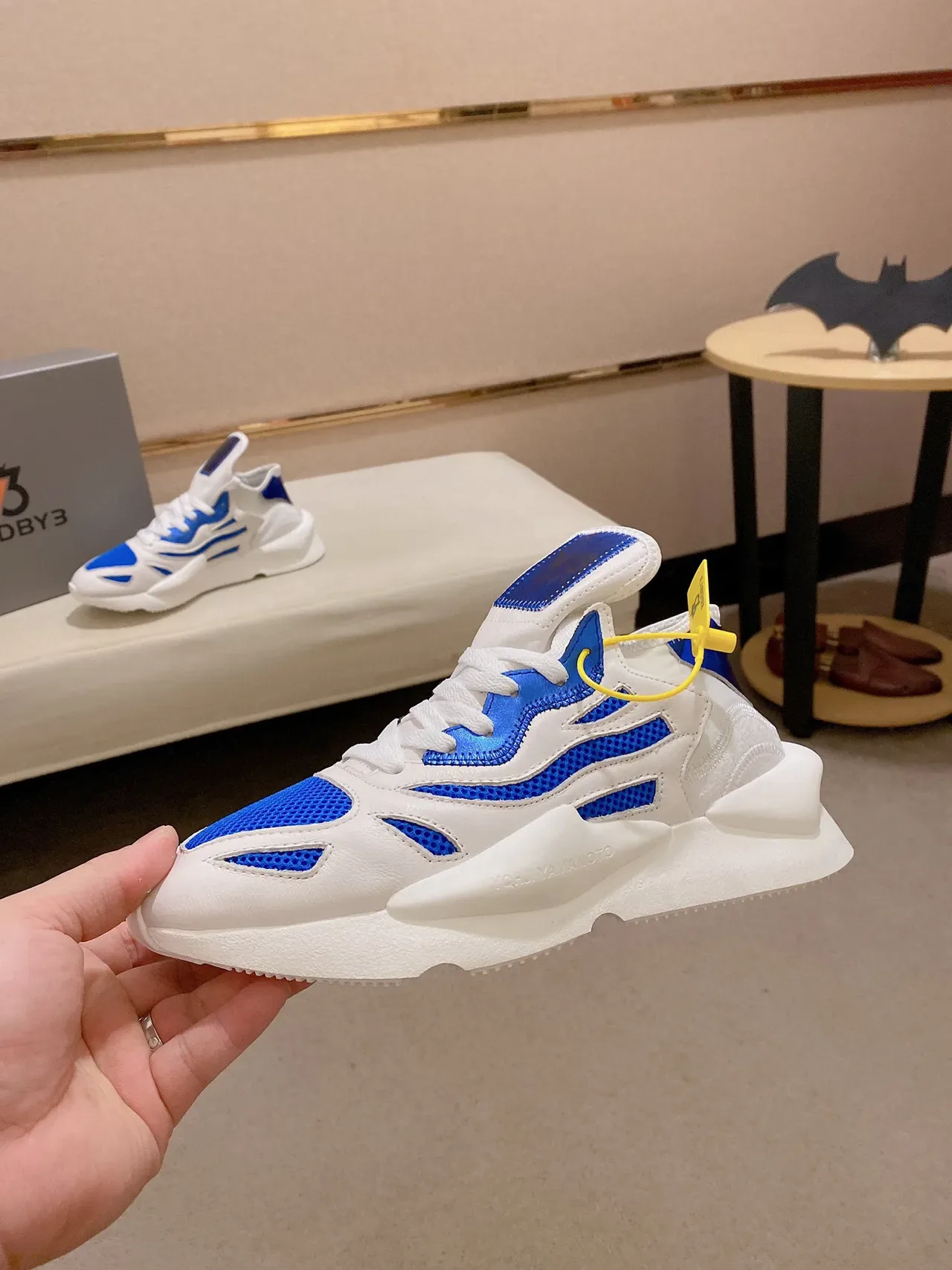 Yohji Yamamoto Sculpted Sole White and Blue Mesh Sneaker 9
