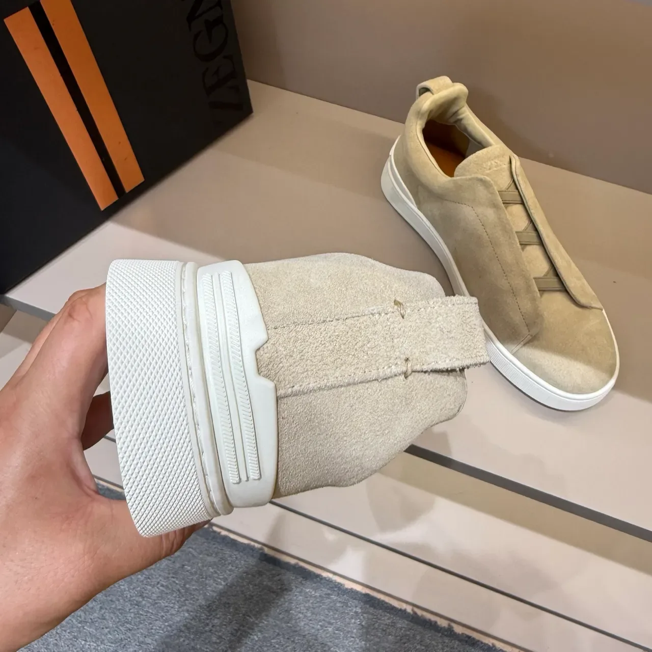 Zegna Beige Suede Slip-On Lifestyle Sneakers 2