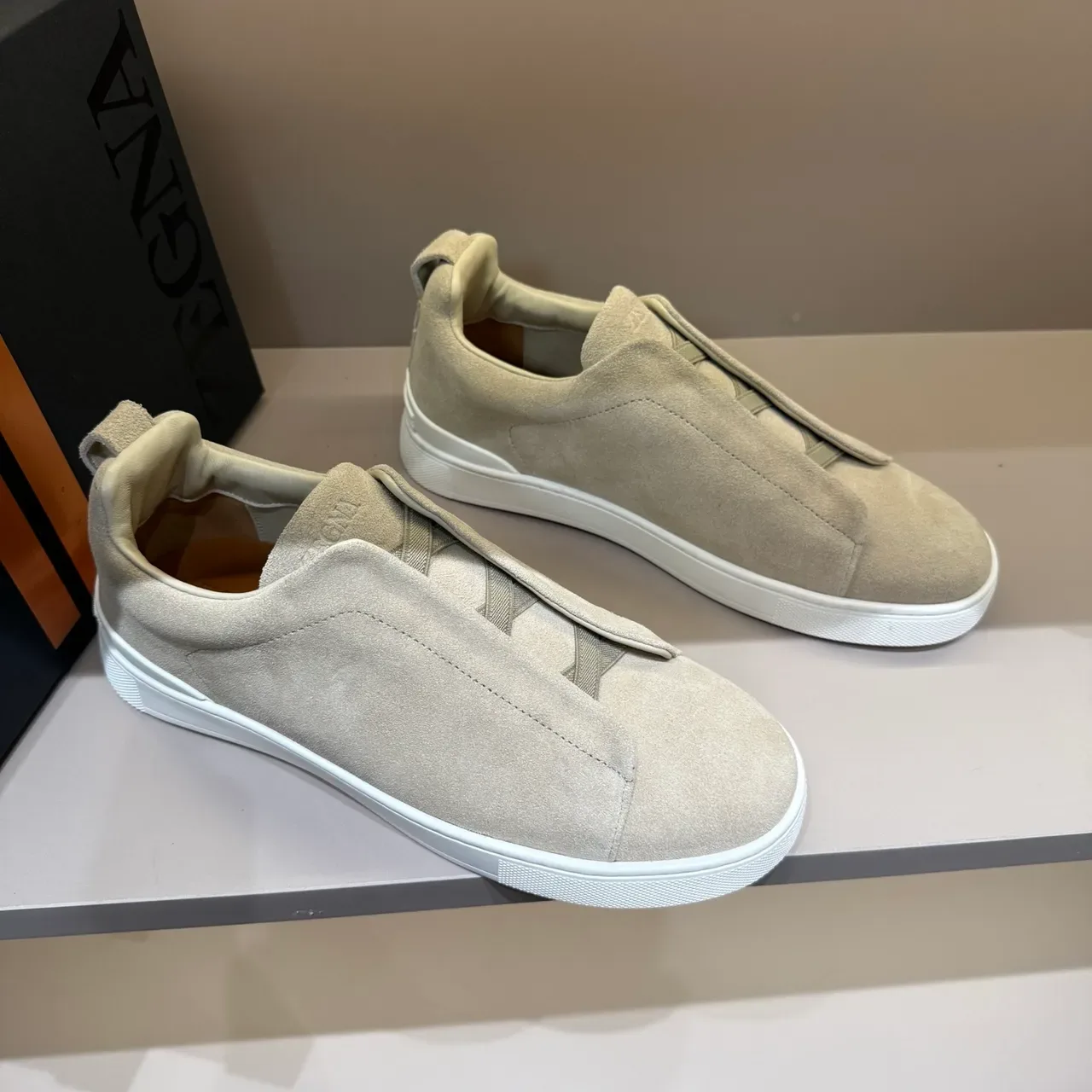 Zegna Beige Suede Slip-On Lifestyle Sneakers 3