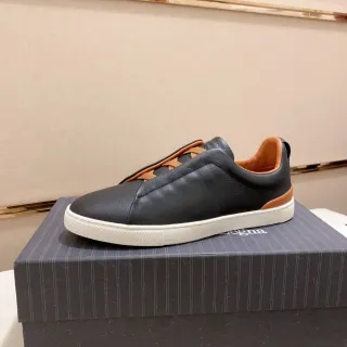 Zegna Black and Tan Leather Laceless Lifestyle Sneaker