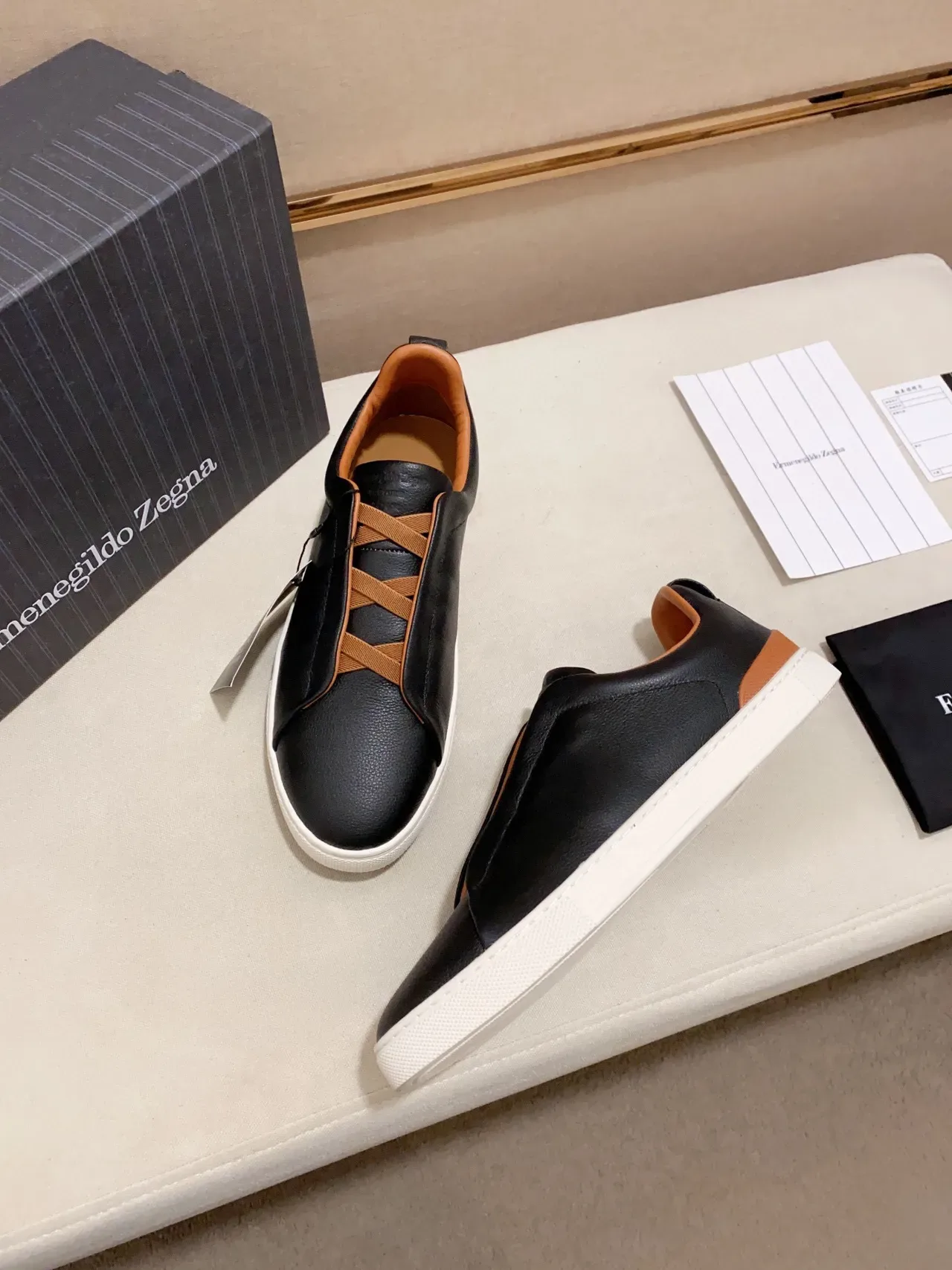 Zegna Black and Tan Leather Laceless Lifestyle Sneaker 4