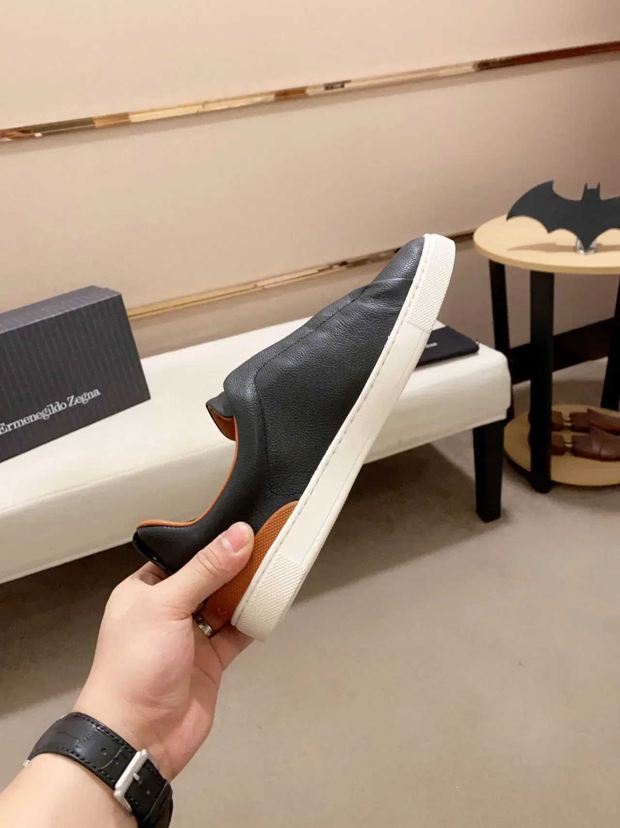 Zegna Black and Tan Leather Laceless Lifestyle Sneaker 6