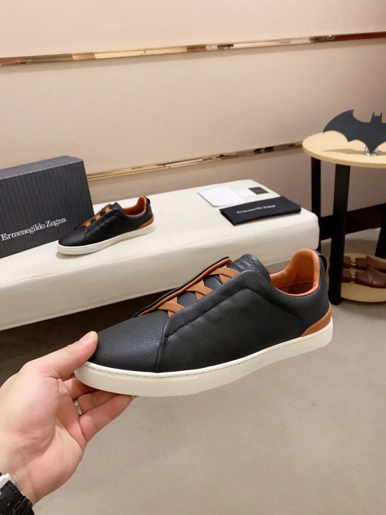 Zegna Black and Tan Leather Laceless Lifestyle Sneaker 7