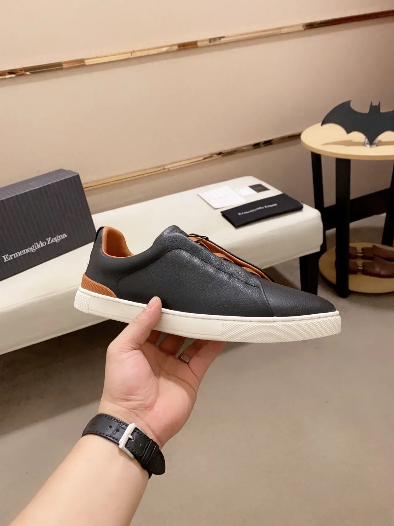 Zegna Black and Tan Leather Laceless Lifestyle Sneaker 8