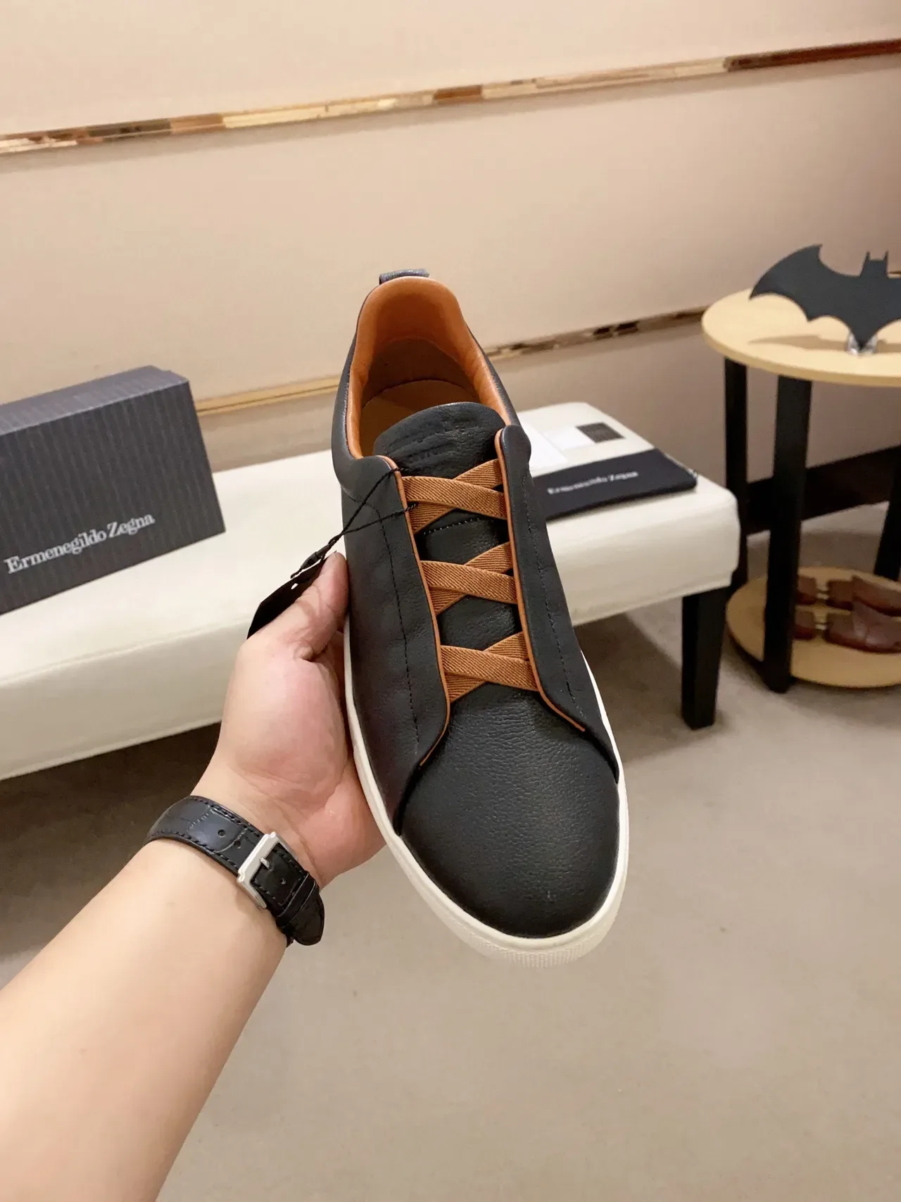Zegna Black and Tan Leather Laceless Lifestyle Sneaker 9