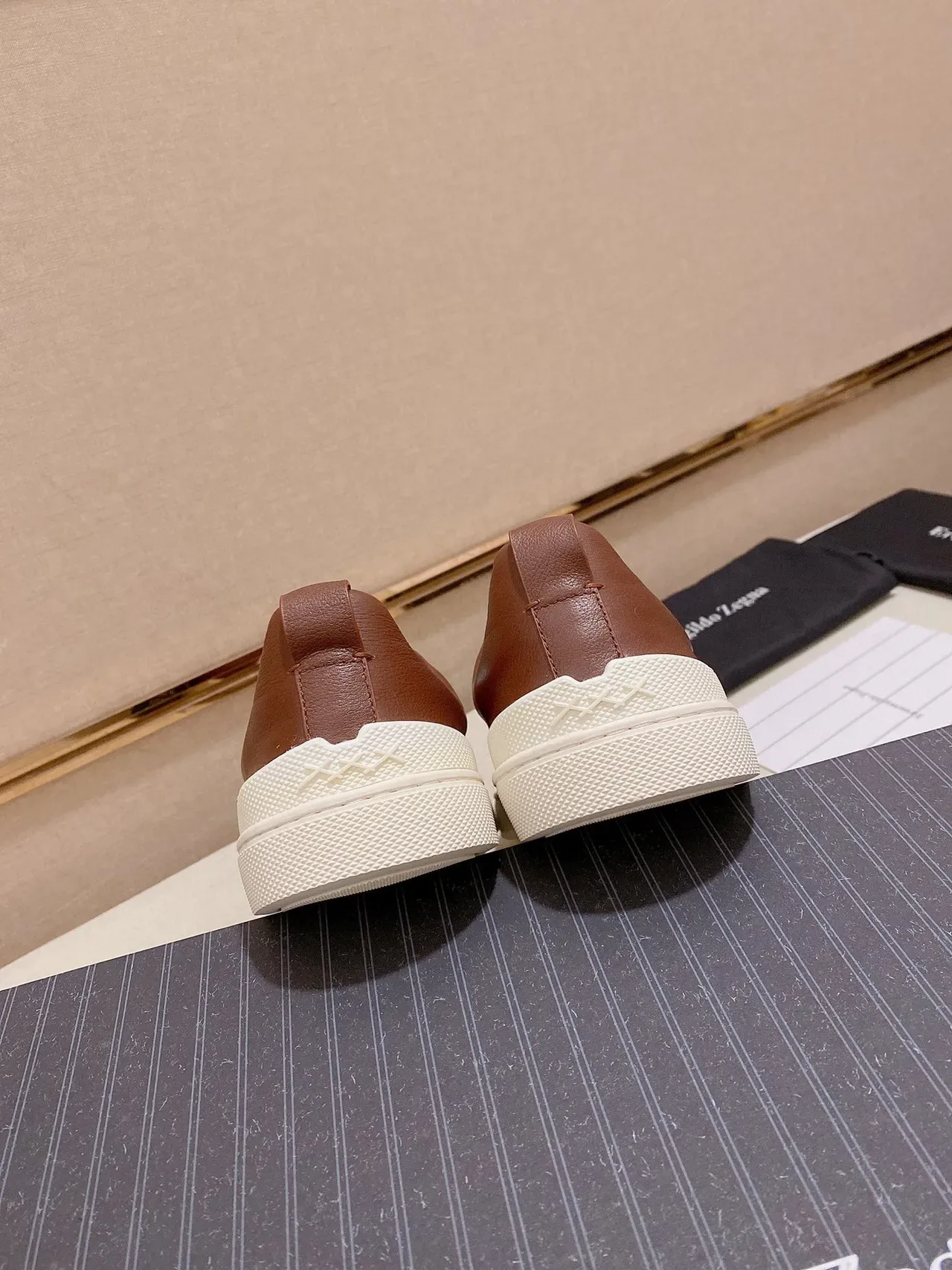 Zegna Brown Leather Slip-On Lifestyle Sneakers 3