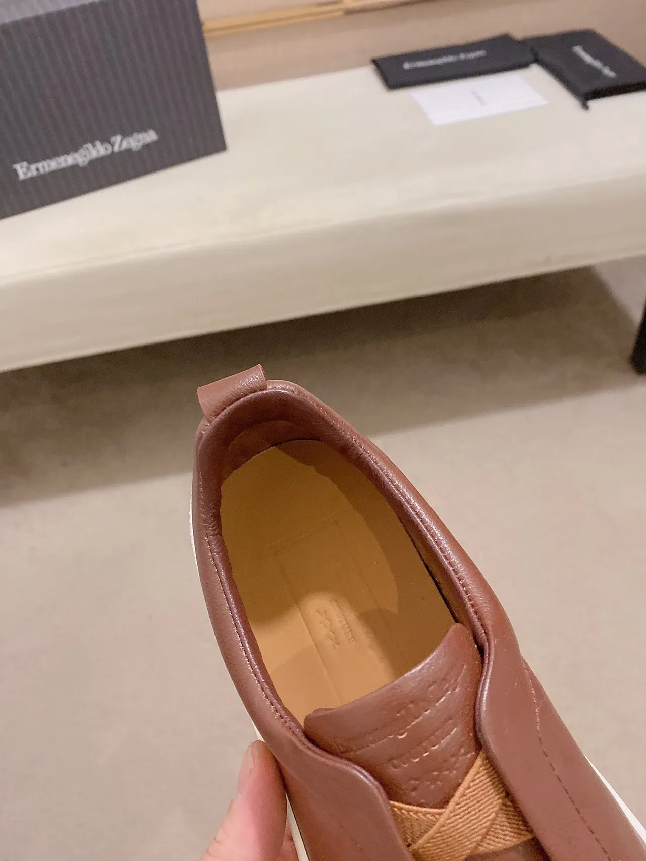 Zegna Brown Leather Slip-On Lifestyle Sneakers 5