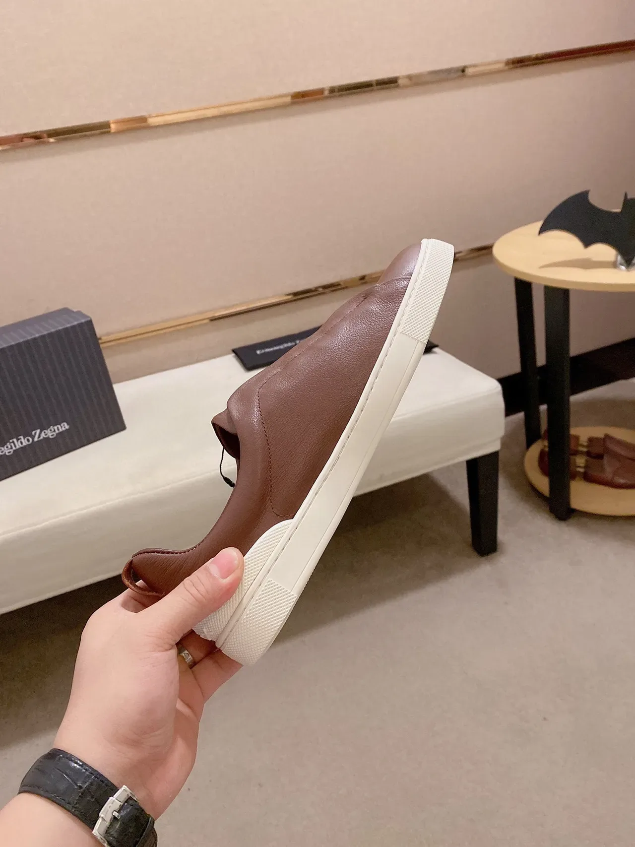 Zegna Brown Leather Slip-On Lifestyle Sneakers 6