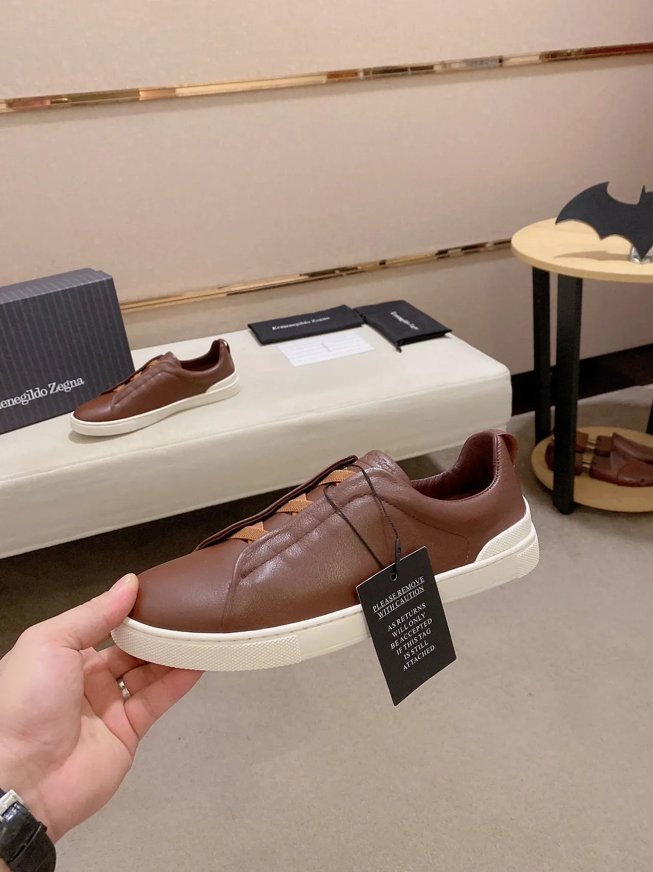 Zegna Brown Leather Slip-On Lifestyle Sneakers 8