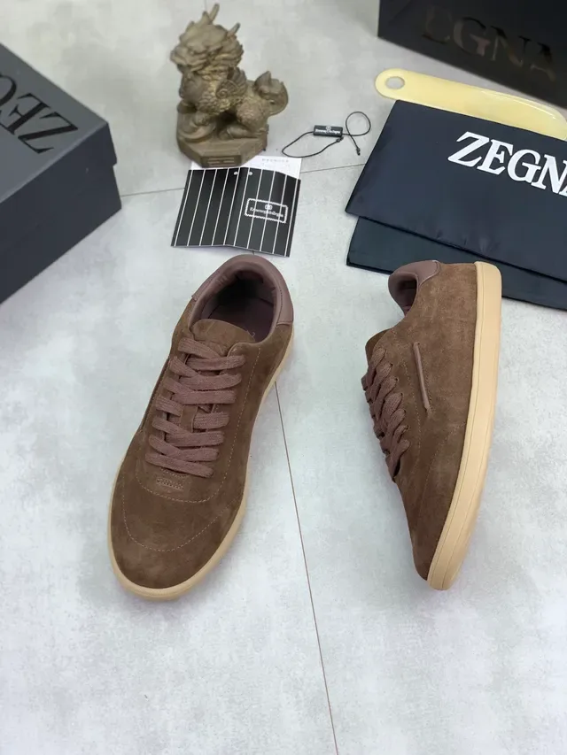 Zegna Chaussures lifestyle marron en daim low-top 5