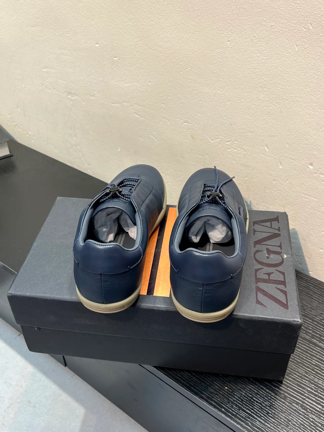 Zegna Navy Cuir Slip-On Loafer 6