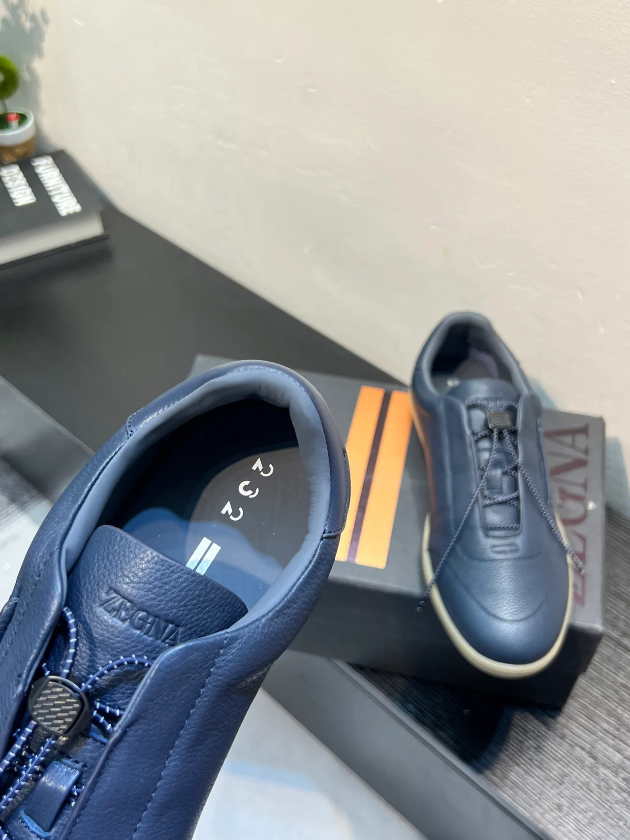 Zegna Navy Cuir Slip-On Loafer 7
