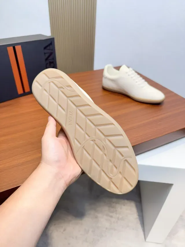 Zegna Off-White Leather-Textured Lifestyle Sneakers 2
