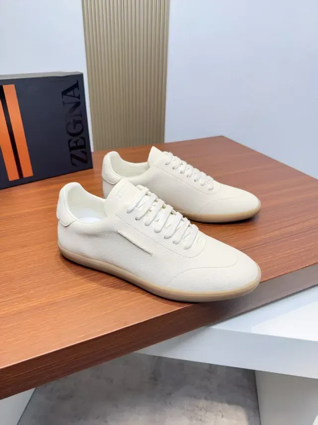 Zegna Off-White Leather-Textured Lifestyle Sneakers 4