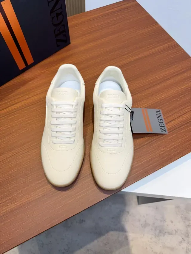Zegna Off-White Leather-Textured Lifestyle Sneakers 5