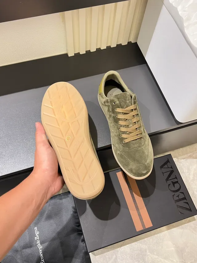 Zegna Olive Green Suede Lace-Up Lifestyle Sneakers 3