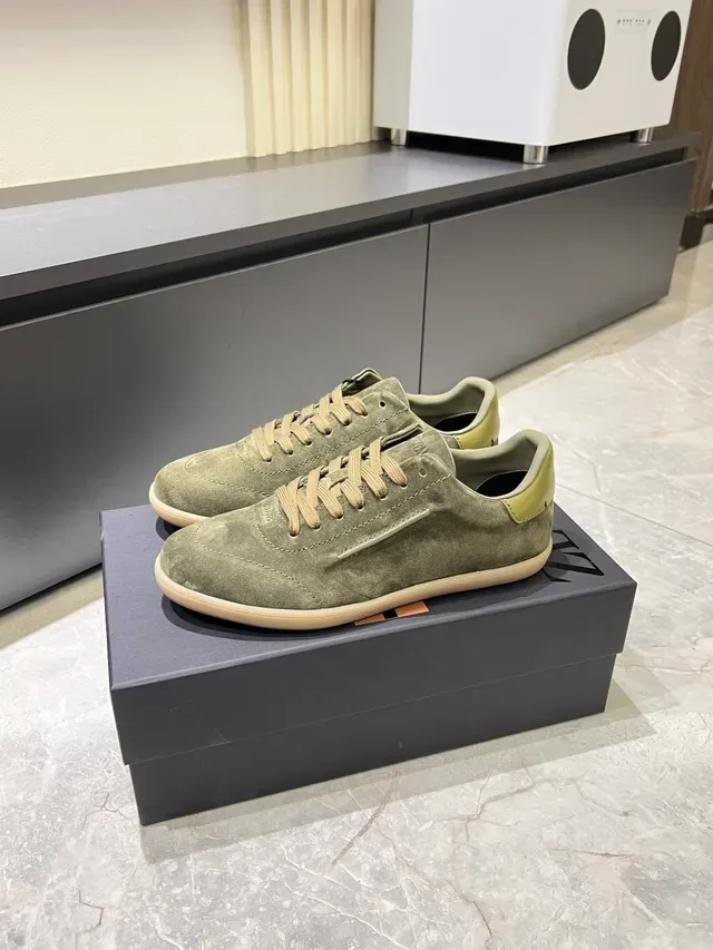 Zegna Olive Green Suede Lace-Up Lifestyle Sneakers 4