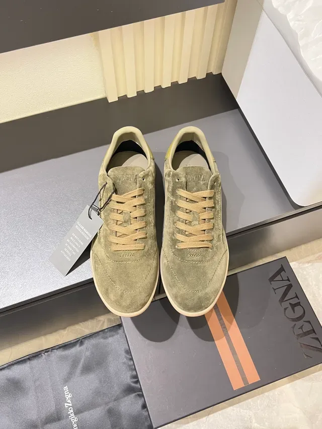 Zegna Olive Green Suede Lace-Up Lifestyle Sneakers 5