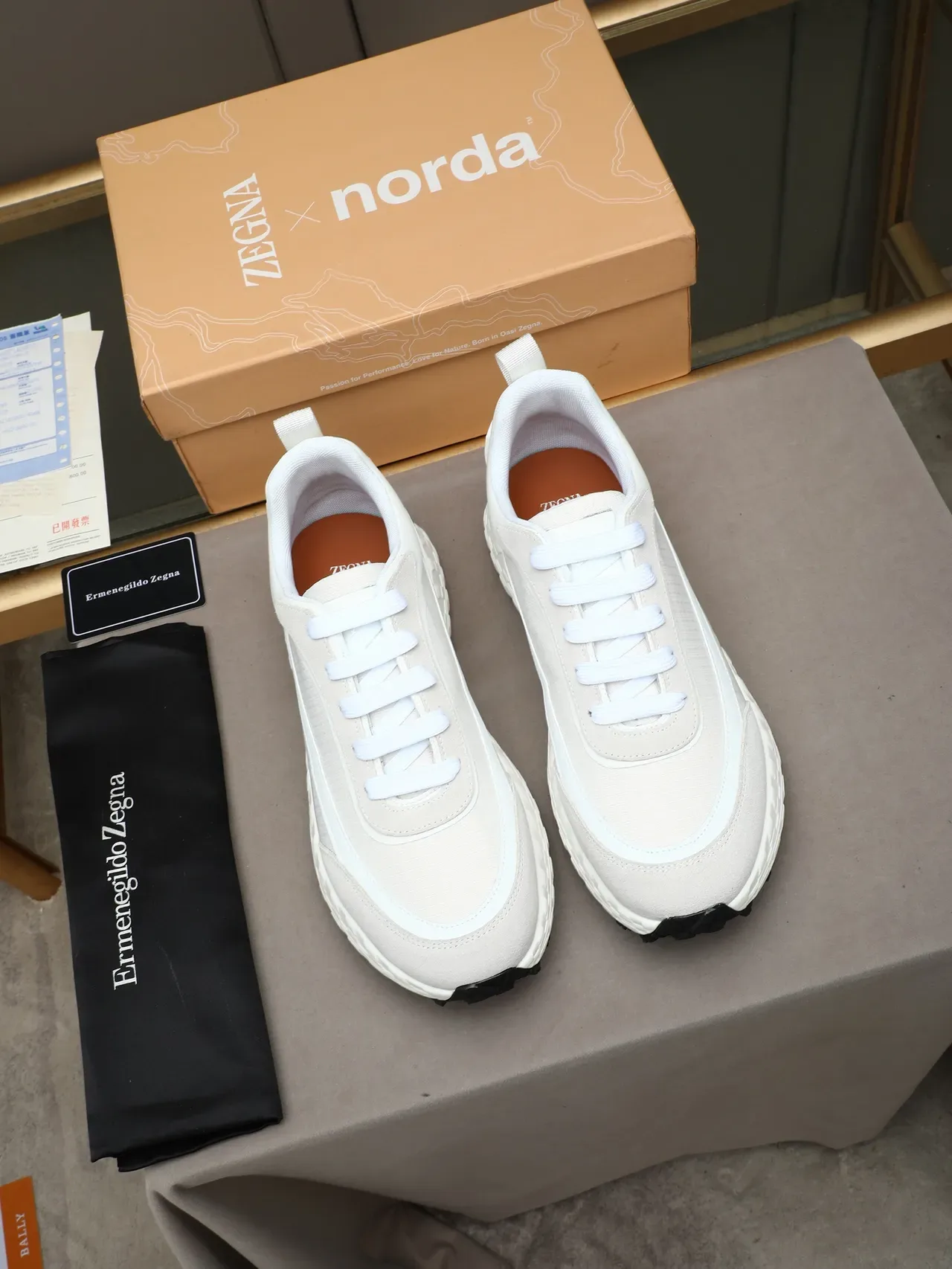 Zegna White and Light Gray Textile-Suede Lifestyle Sneaker 3