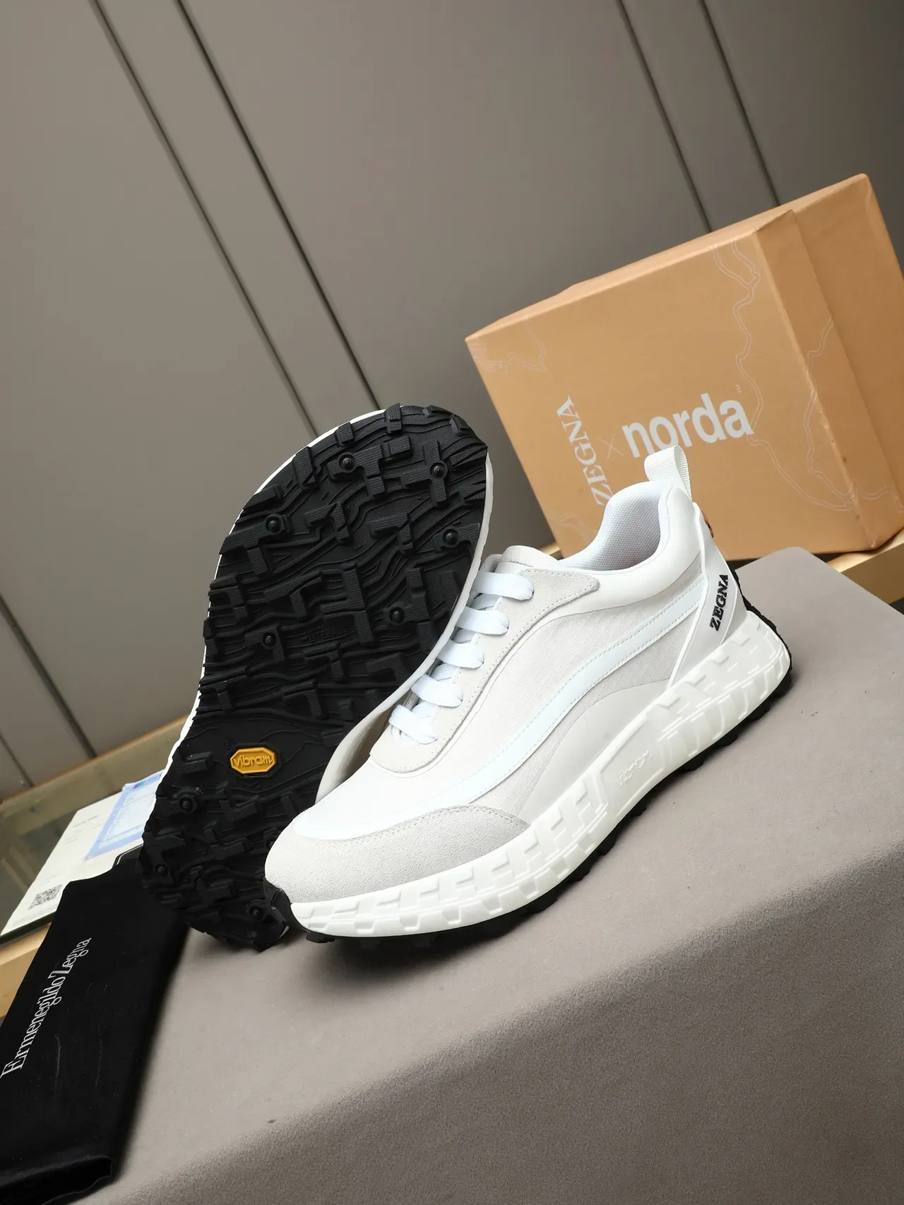 Zegna White and Light Gray Textile-Suede Lifestyle Sneaker 5