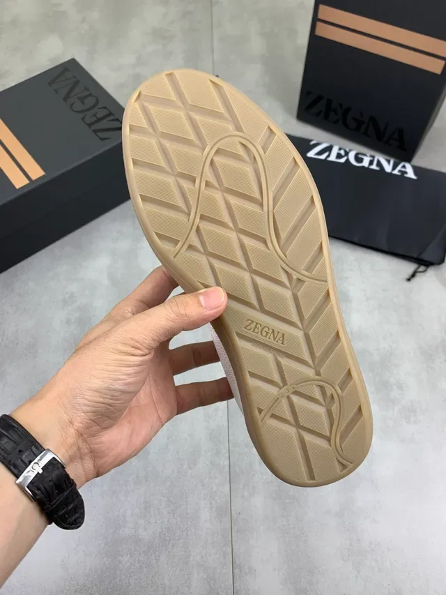 Zegna White Pebbled Leather Lifestyle Sneaker 2