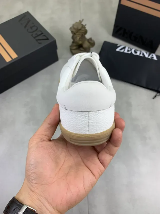 Zegna White Pebbled Leather Lifestyle Sneaker 3