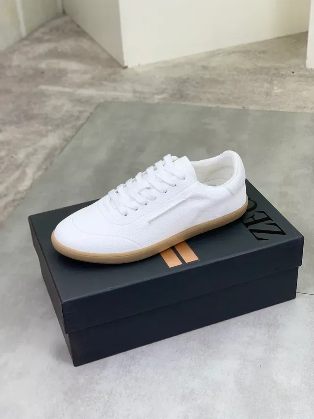 Zegna White Pebbled Leather Lifestyle Sneaker 4