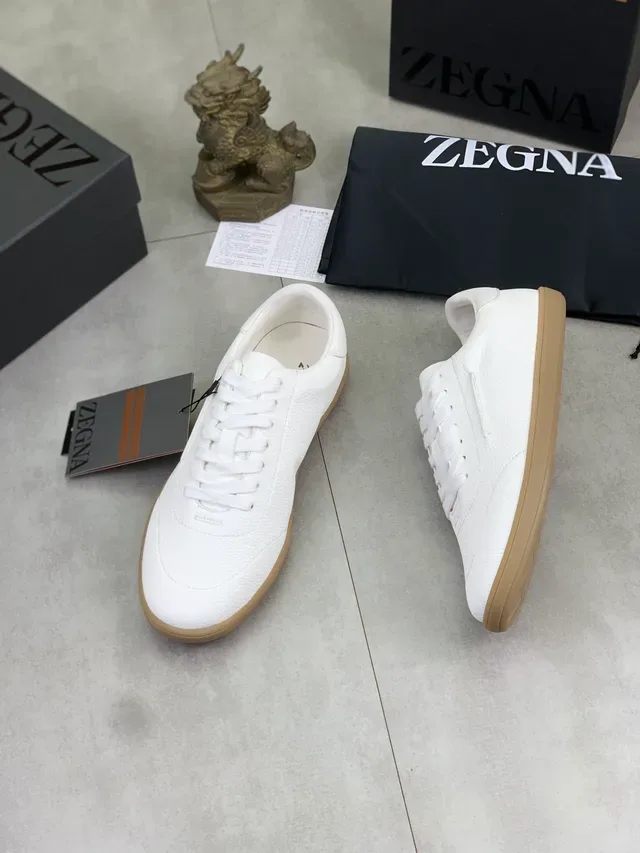 Zegna White Pebbled Leather Lifestyle Sneaker 5