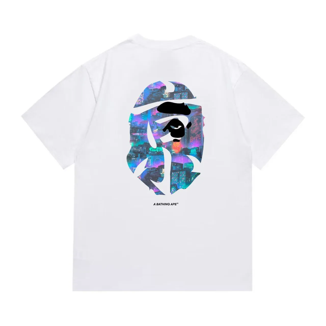 A Bathing Ape Kanji Ape Head Neon Cityscape Graphic T-Shirt 2