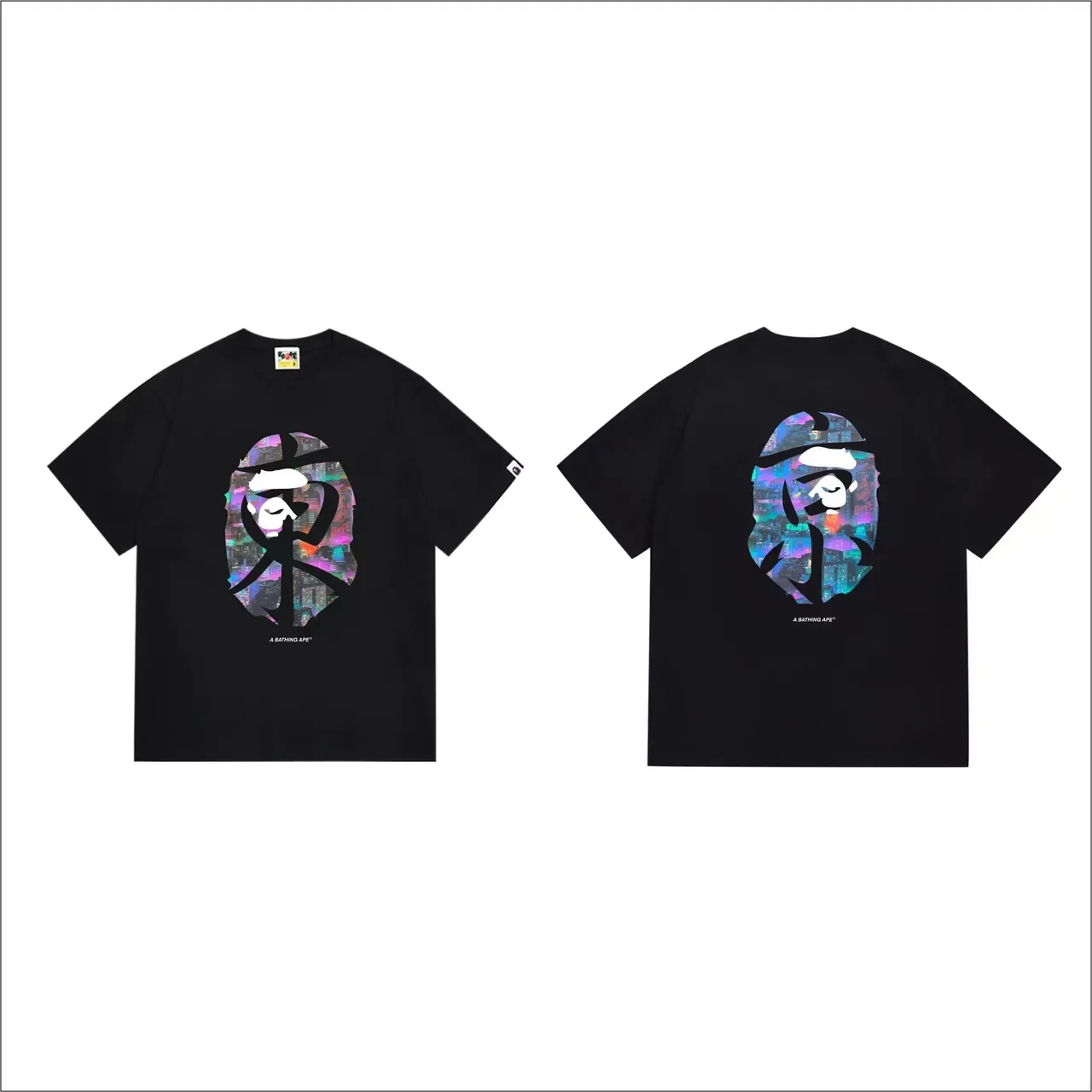 A Bathing Ape Kanji Ape Head Neon Cityscape Graphic T-Shirt 4
