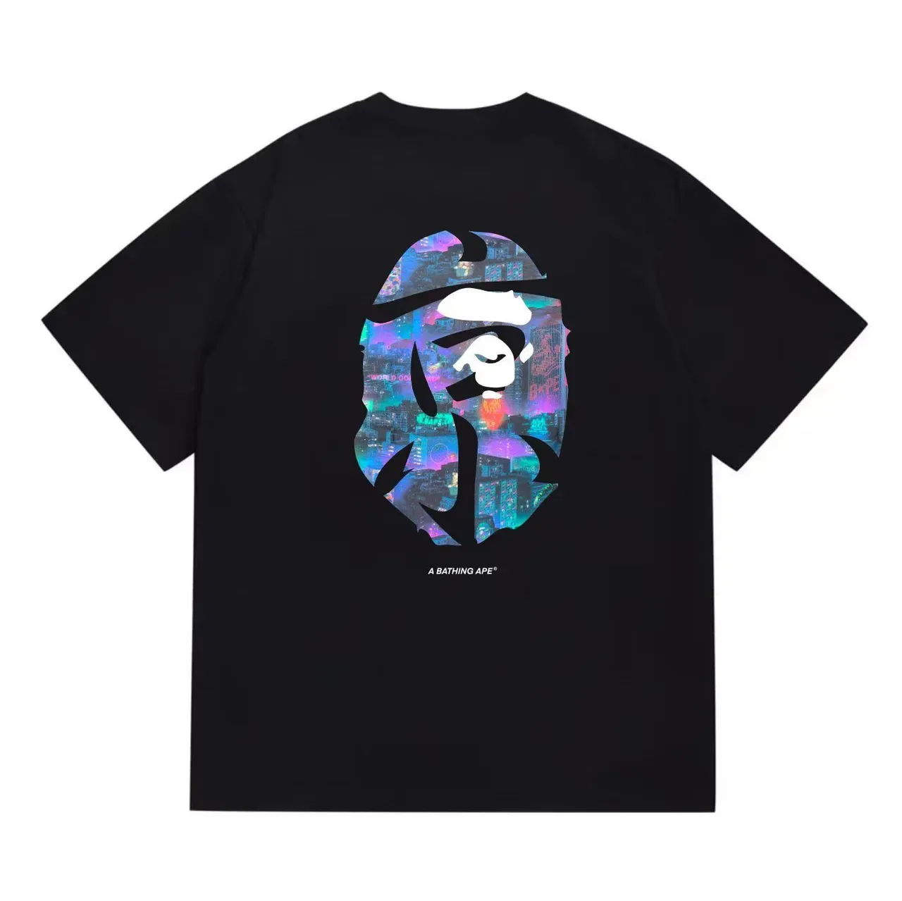 A Bathing Ape Kanji Ape Head Neon Cityscape Graphic T-Shirt 5