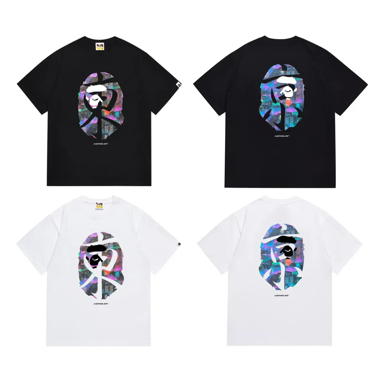 A Bathing Ape Kanji Ape Head Neon Cityscape Graphic T-Shirt 6