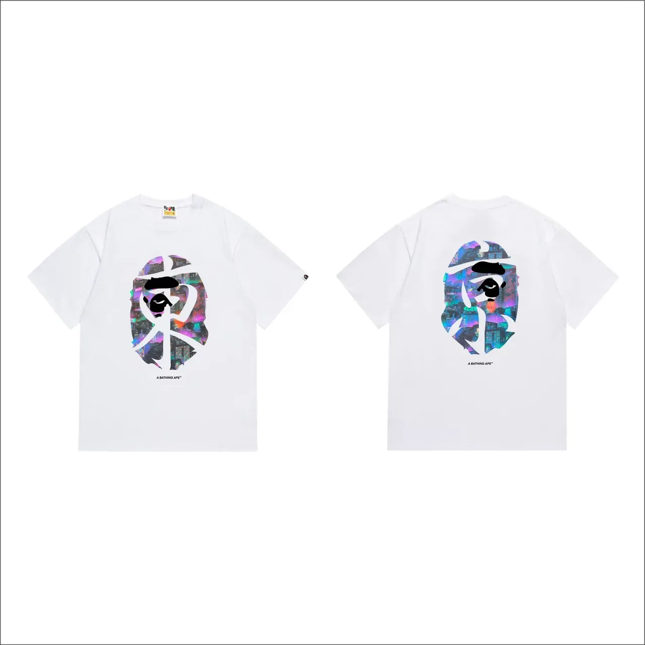 A Bathing Ape Kanji Ape Head Neon Cityscape Graphic T-Shirt 7