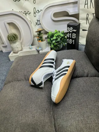 Adidas Beige Black Laceless Velcro Strap Three-Stripe Side Panel Lifestyle Sneakers 6