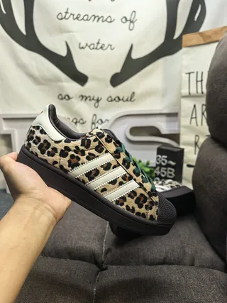 Adidas Beige Black Leopard-Print Upper White Three Stripes Lifestyle Sneakers 5