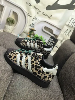Adidas Beige Black Leopard-Print Upper White Three Stripes Lifestyle Sneakers 7