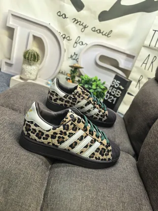 Adidas Beige Black Leopard-Print Upper White Three Stripes Lifestyle Sneakers 9
