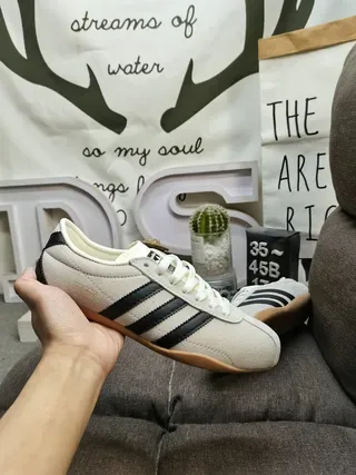 Adidas Beige Black Suede Upper Three-Stripe Side Lifestyle Sneakers 5