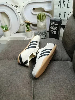 Adidas Beige Black Suede Upper Three-Stripe Side Lifestyle Sneakers 6